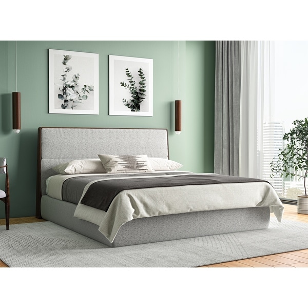 Modrest Dustin Modern Grey Fabric & Walnut Trimmed Bed. Opens flyout.