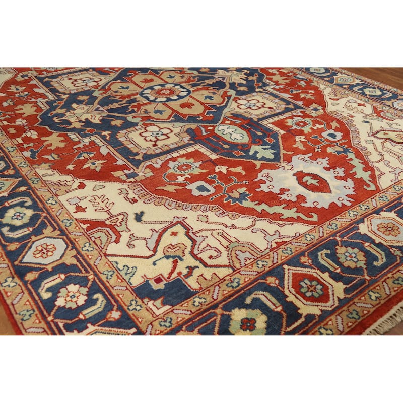 Geometric Heriz Serapi Indian Handmade Wool Carpet - 9'9" x 13'7"