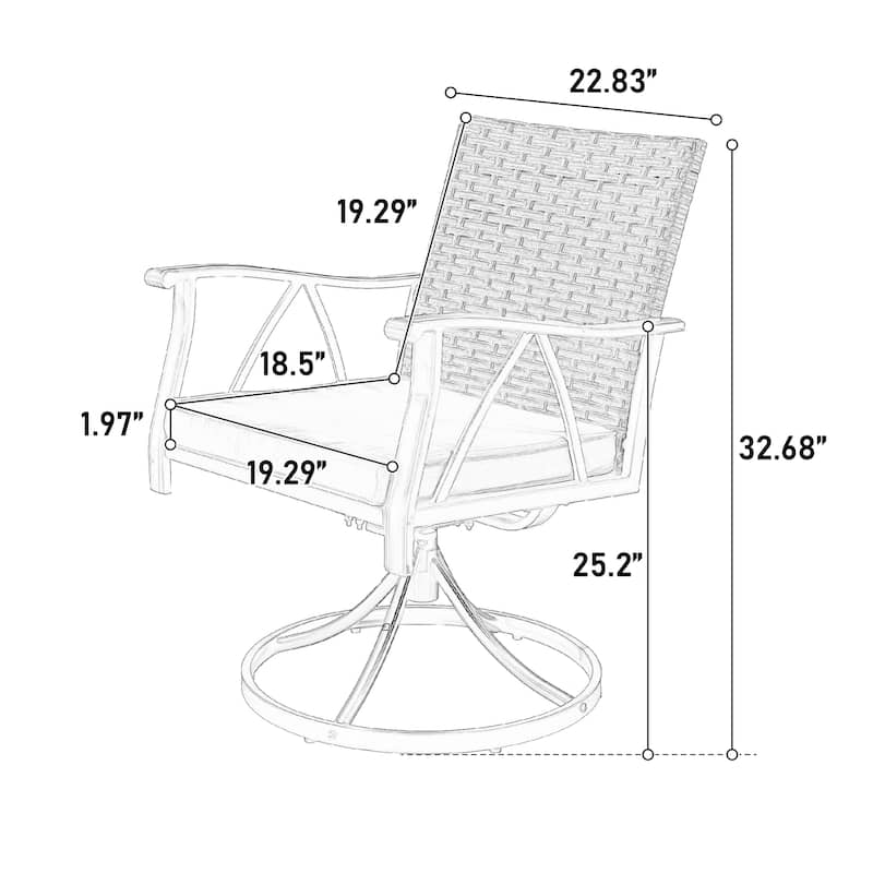 7 Piece Patio Dining Set, Outdoor Wicker Furniture Set with 2 Cushions Swivel Rocker Chairs, 4 Cushions chairs and Table