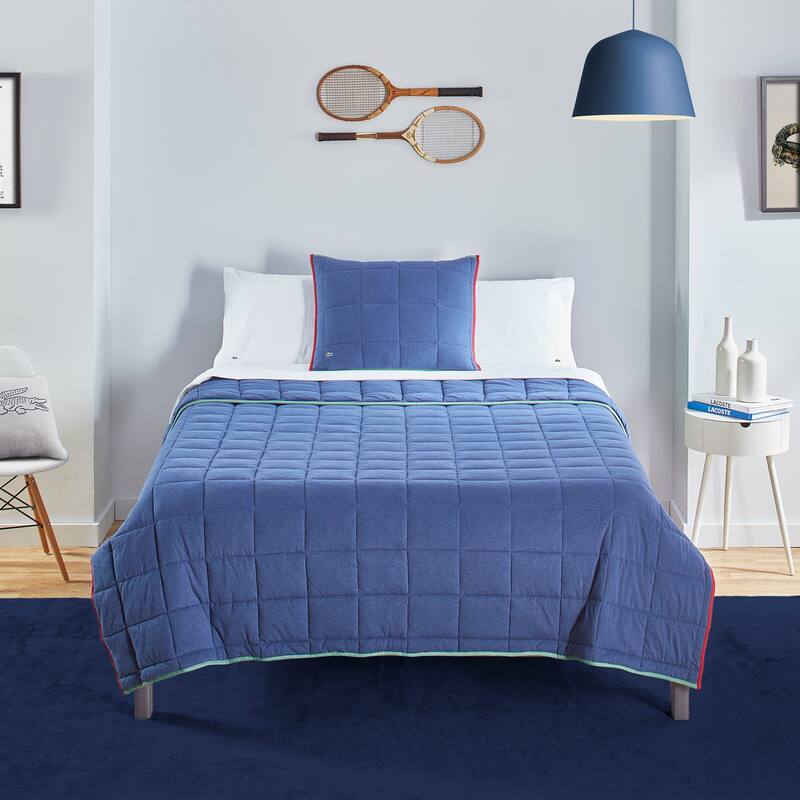 Lacoste Westover 3-Piece Cotton Quilt Set - Twin - Blue