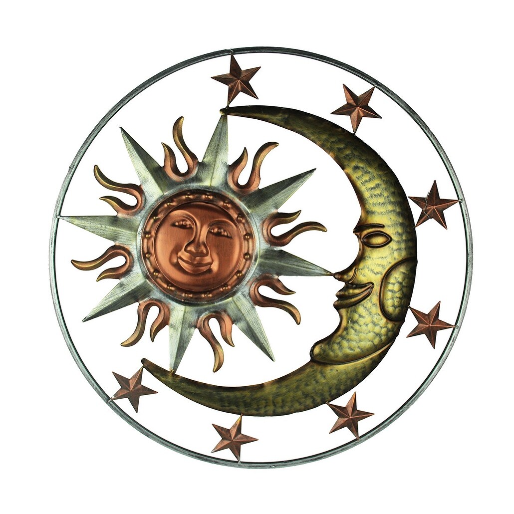 Metal Celestial Sun Moon And Stars Indoor Outdoor 30 Inch Wall Hanging Art Decor On Sale Overstock 27979958