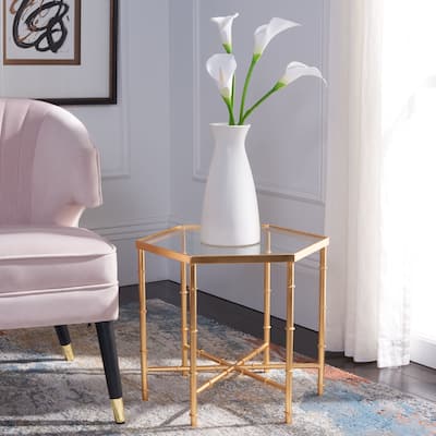SAFAVIEH Treasures Marilou Gold/ Glass Top Accent Table - 20" x 17.2" x 17" - 20Wx17Dx17H