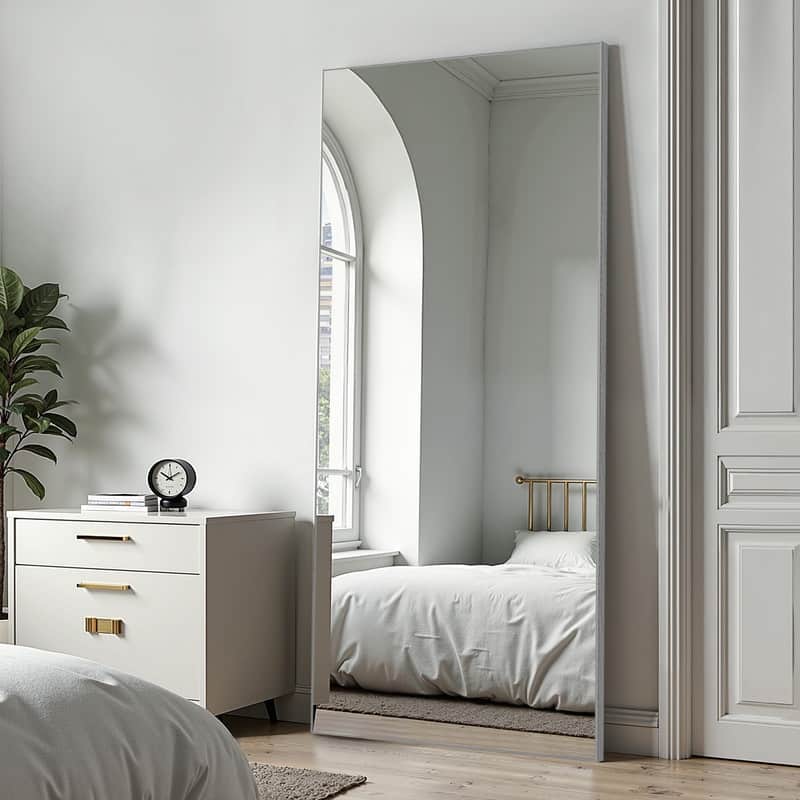 Full Length Free Standing Body Mirror Metal Framed Wall Mirror Large Floor Mirror - 71"x31" - Silver-Rectangular
