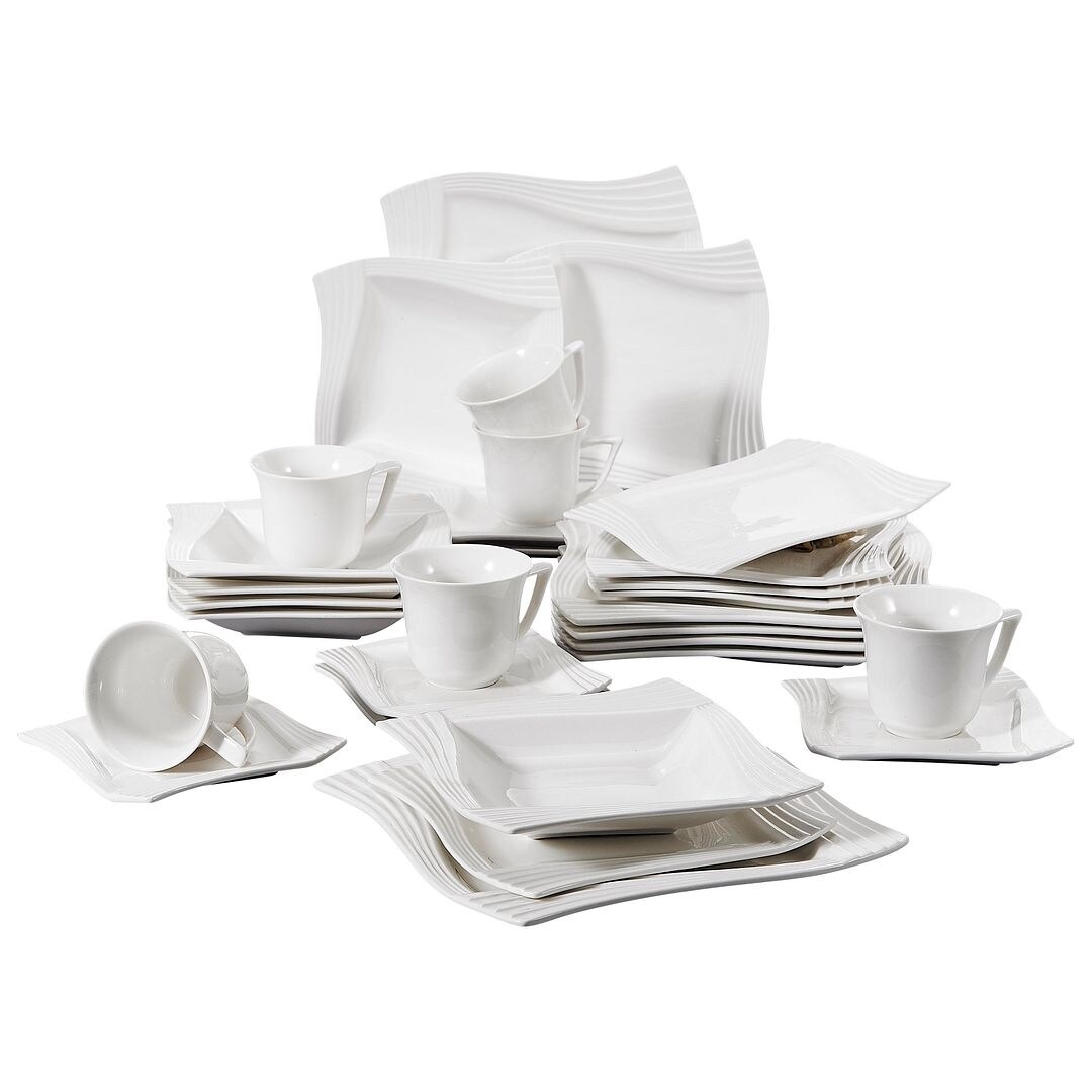 MALACASA Series Amparo 12-Piece 8 Dessert Plate Side Plate Ivory White Porcelain Serving Plate