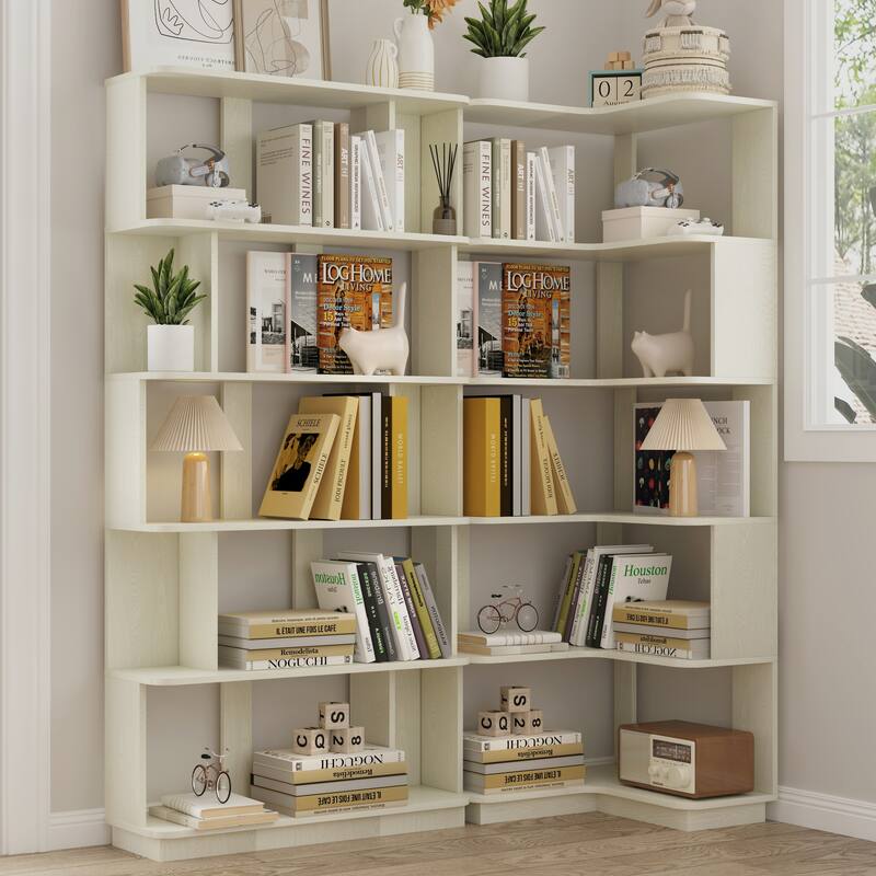 Set Of 2 Free Combination Bookcase Space Saving Corner Bookshelf, L-Shaped Bookcase + I-Shaped Bookcase