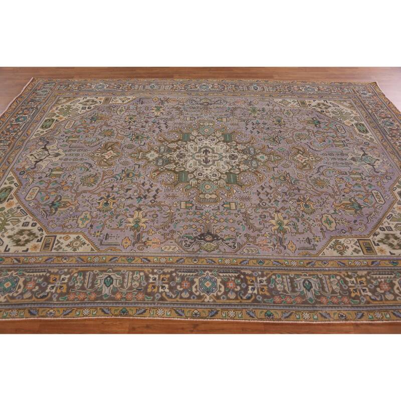 Hand Knotted Oriental 100% Wool Carpet Traditional Medallion Purples Tabriz Area Rug - 11' 1'' X 7' 9''