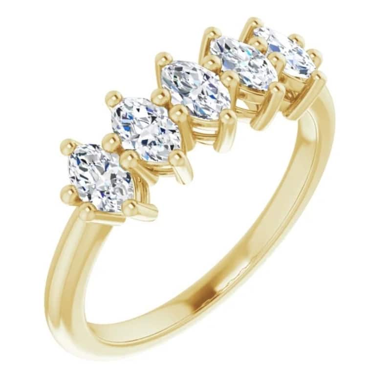 1Ct Five Stone Marquise Diamond Wedding Ring in White or Yellow Gold
