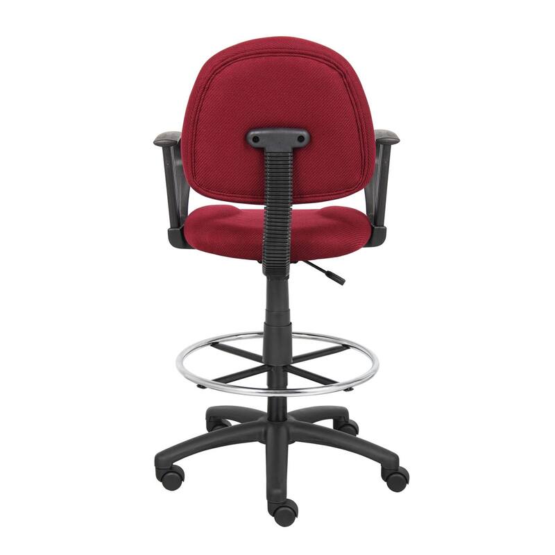 Jea Drafting Stool Chair, Loop Arms, Burgundy Red Tweed, Round Footring