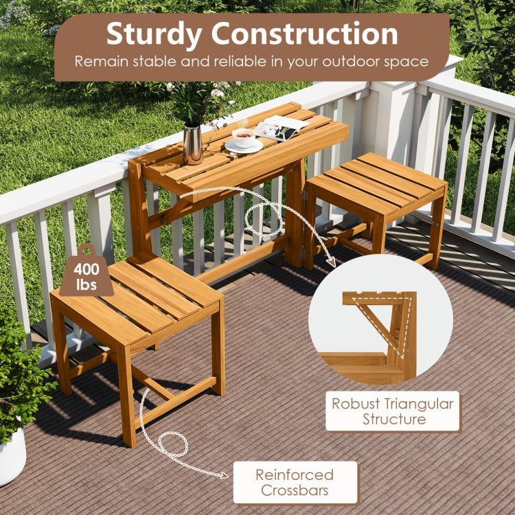 Natural Acacia Wood Convertible Loveseat Table Bench 3-in-1 Outdoor - 21.5" x 35.5" x 31.5"