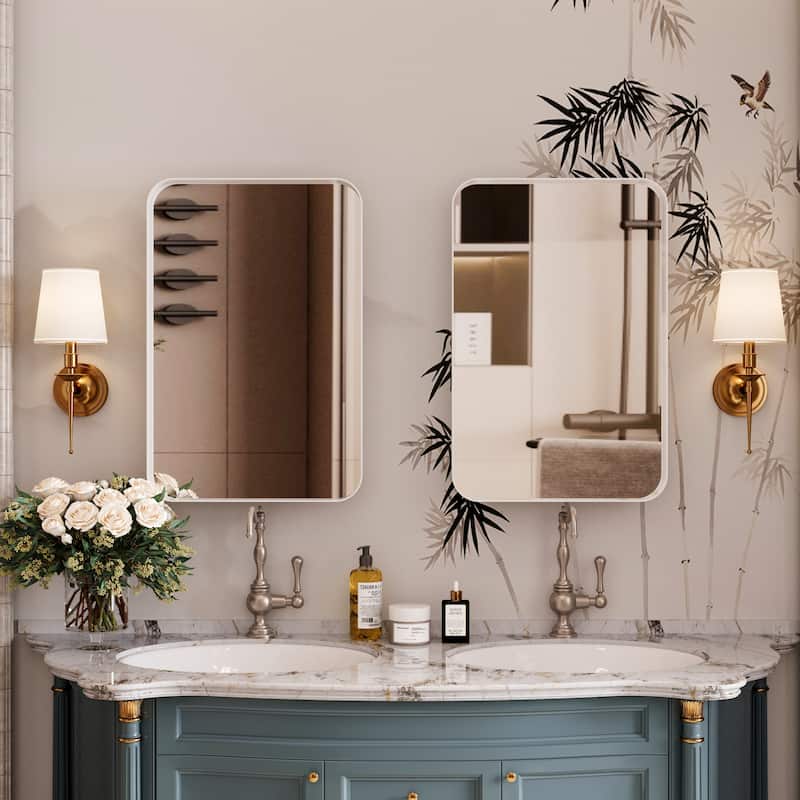 16" x 24" Black/ White Rectangular Metal Framed Medicine Cabinet with Mirror and Adjustable Shelves