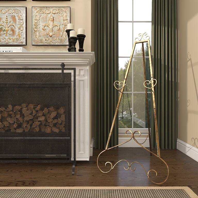 Gold Metal Large Adjustable 3 Tier Scroll Display Easel with Chain Support