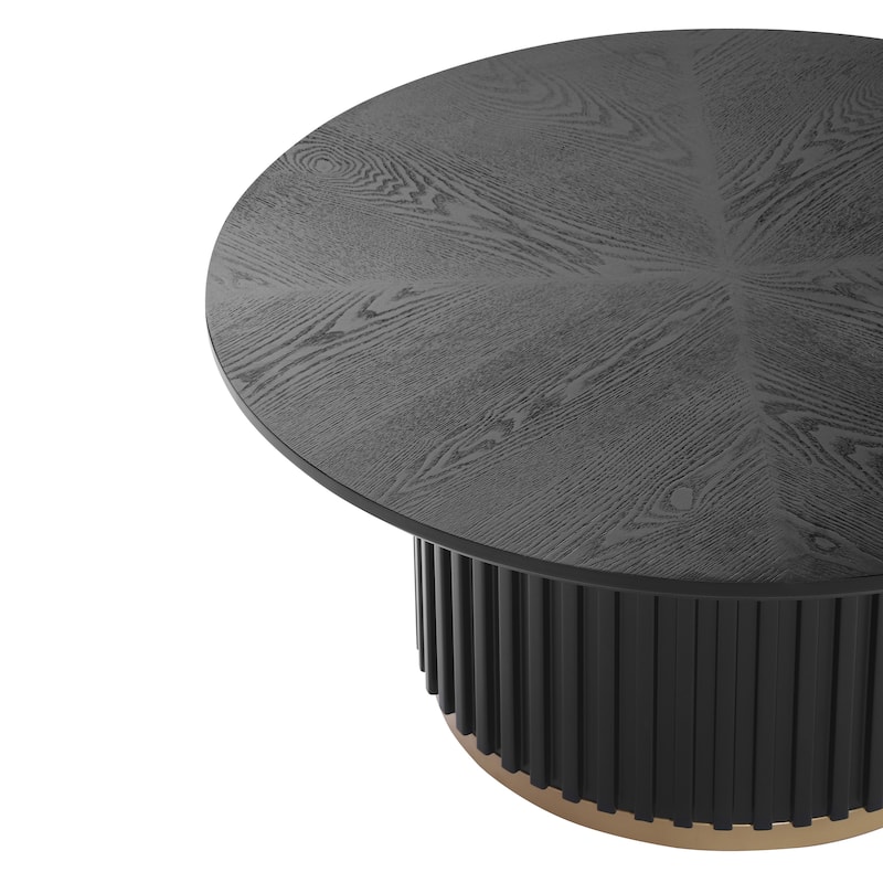 Christopher Knight Home - Marceline Modern 33.46" Round Coffee Table with Fluted Metal Pedestal Base & Subtle Gold Accent