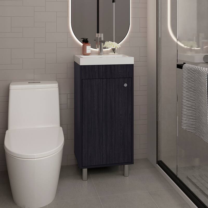 Bathroom Vanity, 1 Door, 4 Legs, 2 Shelves with Engineered wood construction for durability - Black