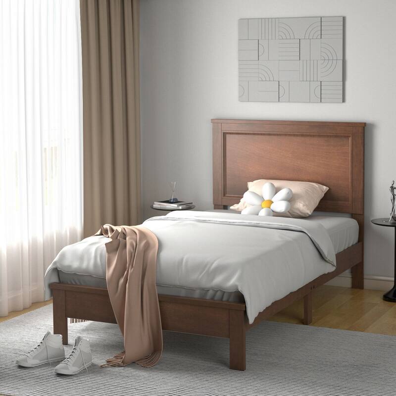 Gymax Twin/Full/Queen Size Bed Frame Platform Slat High Headboard