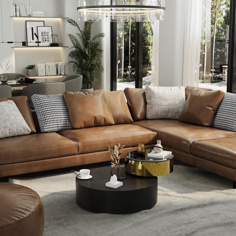 Luxury Round Coffee Table with 2 Tier Rotatable Top Circle Coffee Table with 360° Swivel Top for Living Room Apartment