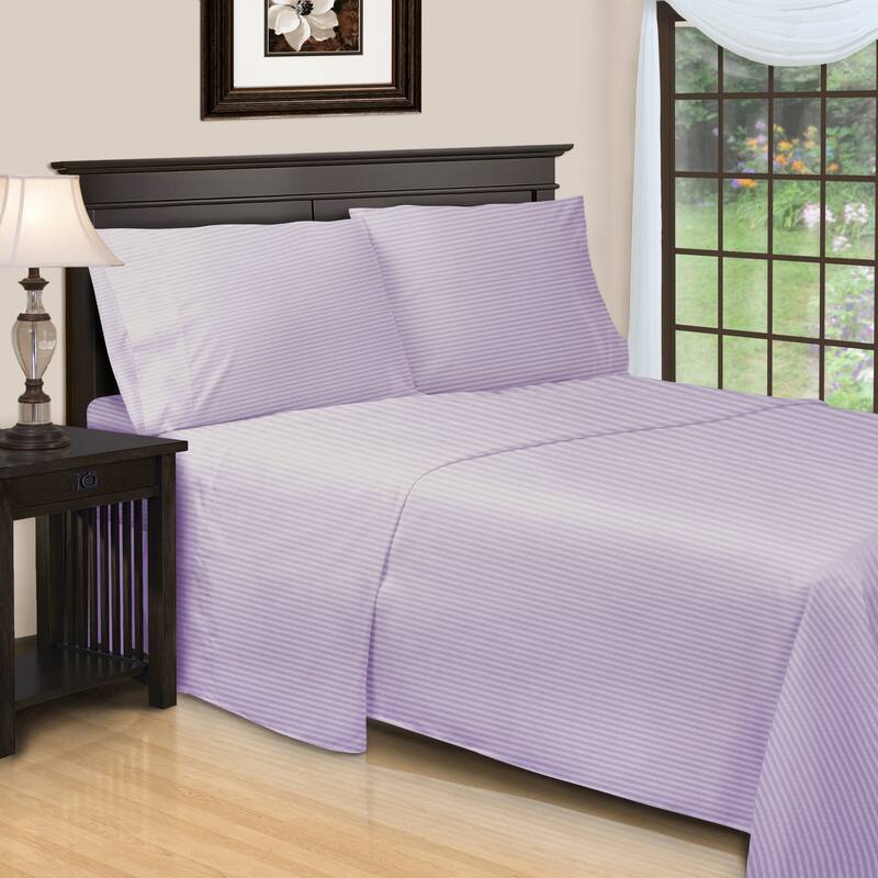 Superior Egyptian Cotton 600TC Striped Deep Pocket Sheet Set - King - Lavender
