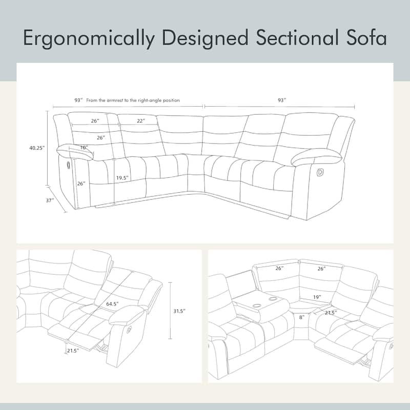 93" Width Polyester/Suede 5-Piece Manual Reclining Sectional Sofa