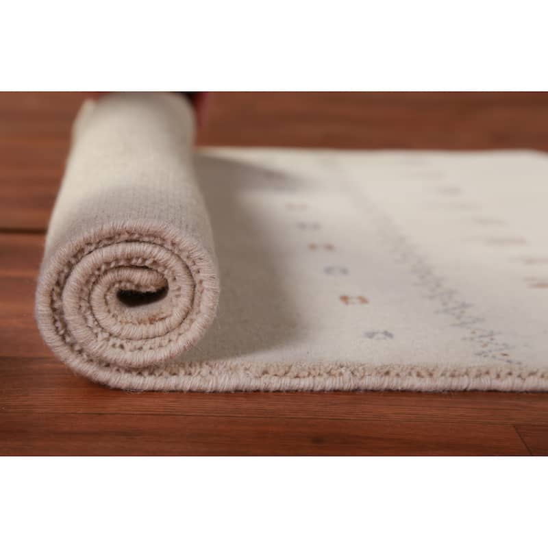 Tribal Gabbeh Indian Accent Rug Hand-Knotted Wool Carpet - 2'0" x 3'0" - 2'0" x 3'0" - Ivory/Beige