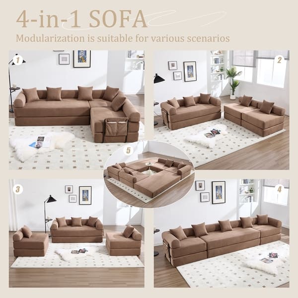 dimension image slide 4 of 5, HOMEFUN Corduroy Upholstered Convertible Folding Sofa Bed with Fixed Frame and Pillow Back Handrail