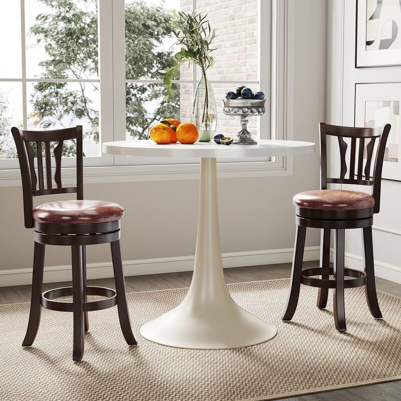 Gymax 26'' Counter Height Swivel Bar Stools Set of 2 w/Back & Faux