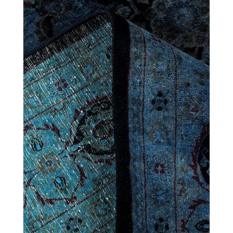 Overton Hand Knotted Wool Vintage Inspired Modern Contemporary Overdyed Blue Area Rug - 6' 1" x 9' 3"