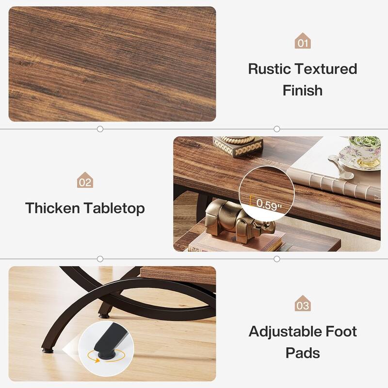 23.62 Inches Brown Wood C-Shaped End Table, 3-Tier Industrial Couch Side Table for Living Room