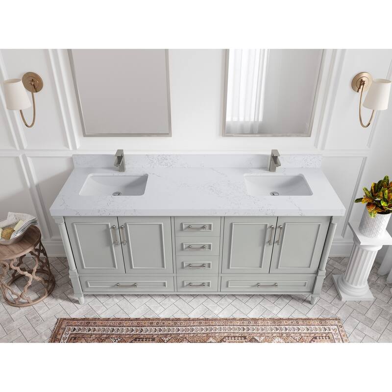 Willow Collections 72 in. W x 22 in. D Aberdeen Double Sink Bathroom Vanity with Countertops - 2" Empira White - Coventry Gray