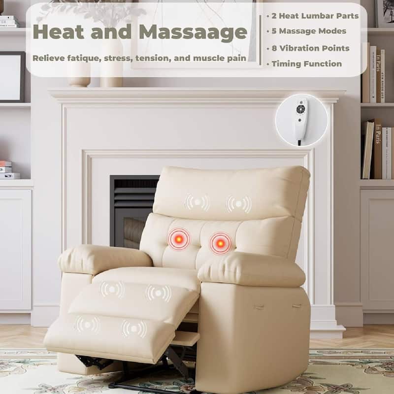 Oversized PU Leather Massage Recliner Sofa Chair for Living Room and Bedroom