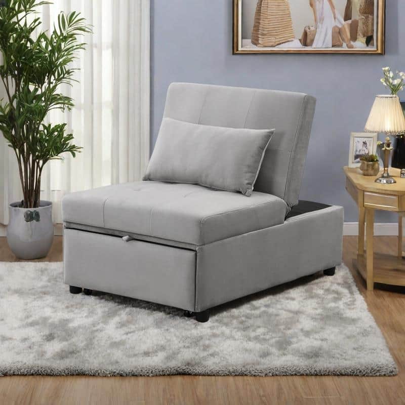 Multi-Functional Folding Ottoman Sofa Bed with Converts to Lounge Chair and Single Bed (264lb Capacity) - Grey