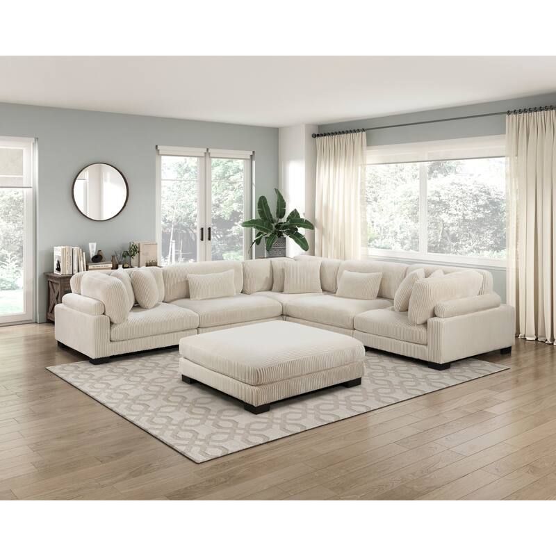 1pc Modern Living Room Ottoman Plush Corduroy Fabric Upholstery Plywood Frame Furniture Modular Piece