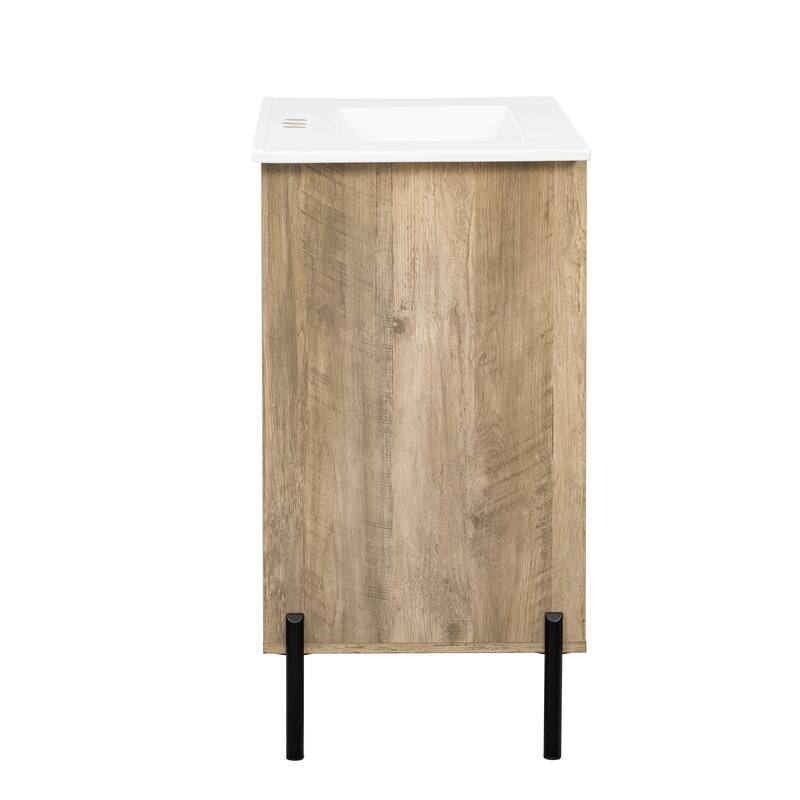 30" Bathroom Vanity with Ceramic Basin Sink, Freestanding Bathroom Storage Cabinet with Sliding Drawer, Doors and Open Shelf