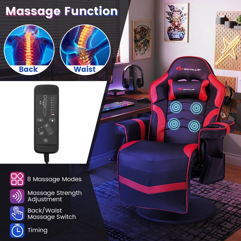 Goplus Massage Gaming Recliner Height Adjustable Racing Swivel Chair - See Details