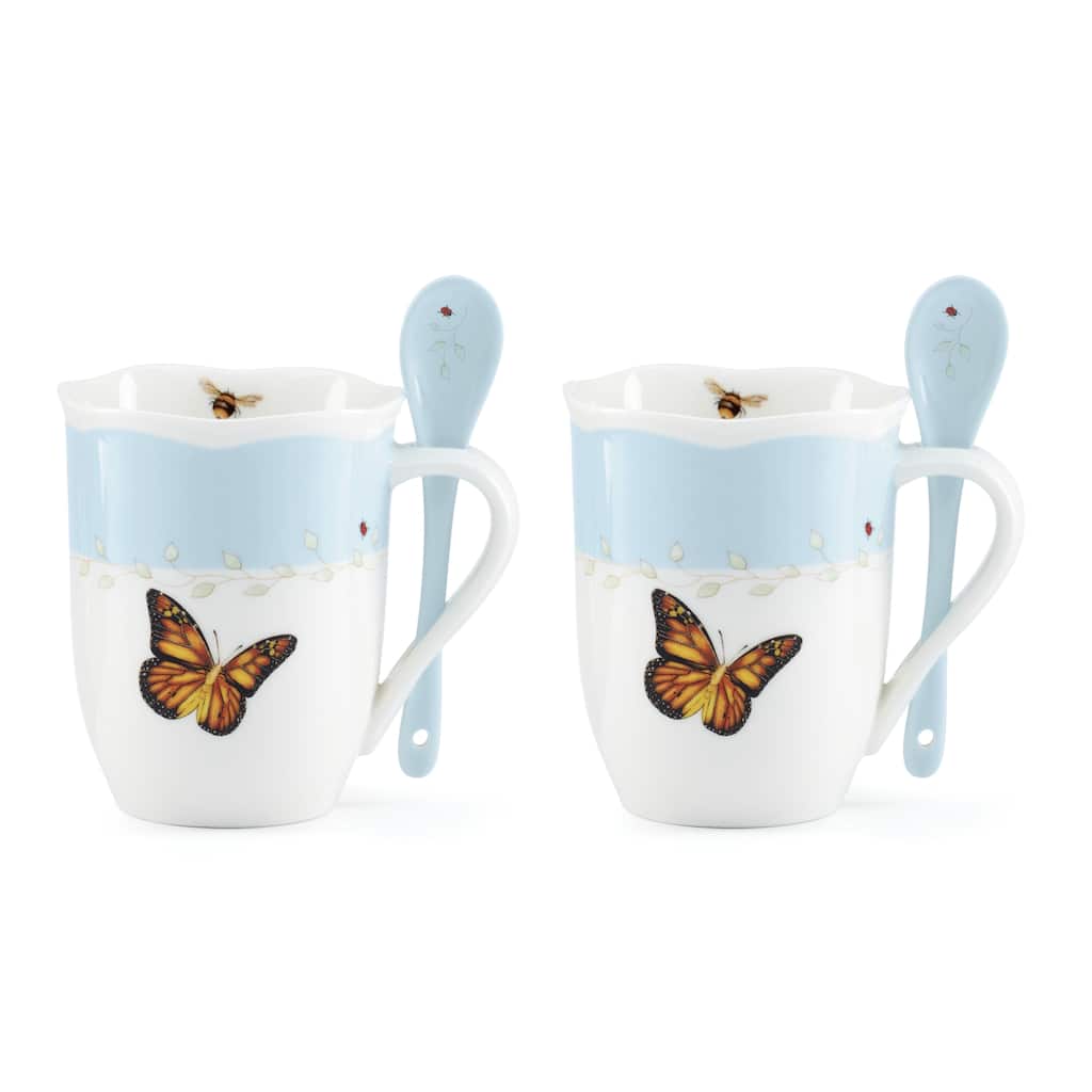 Lenox Butterfly Meadow Mugs with Spoons, Set of 2