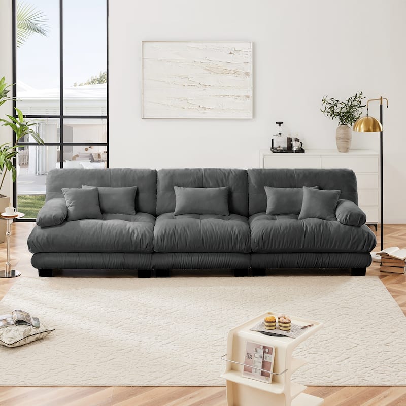 Roomfitters 3-Seater Modular Chenille Sofa, Deep Seat Cloud Couch with Round Bolster Armrests - Gray