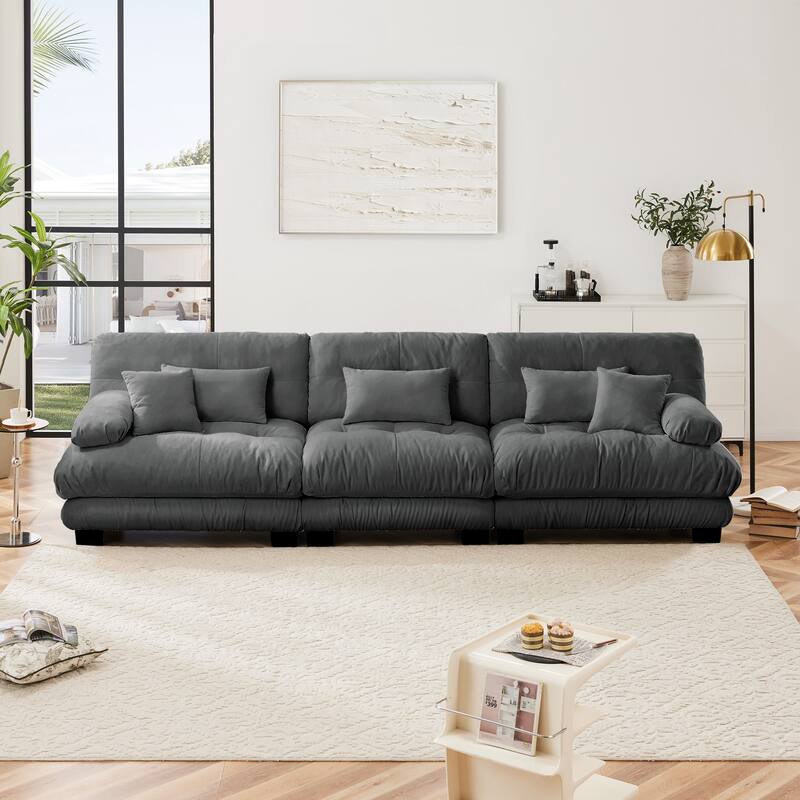 Rossetta 3-Seater Stylish Design Chenille Modular Sectional Sofa with Round Bolster Armrests - Gray