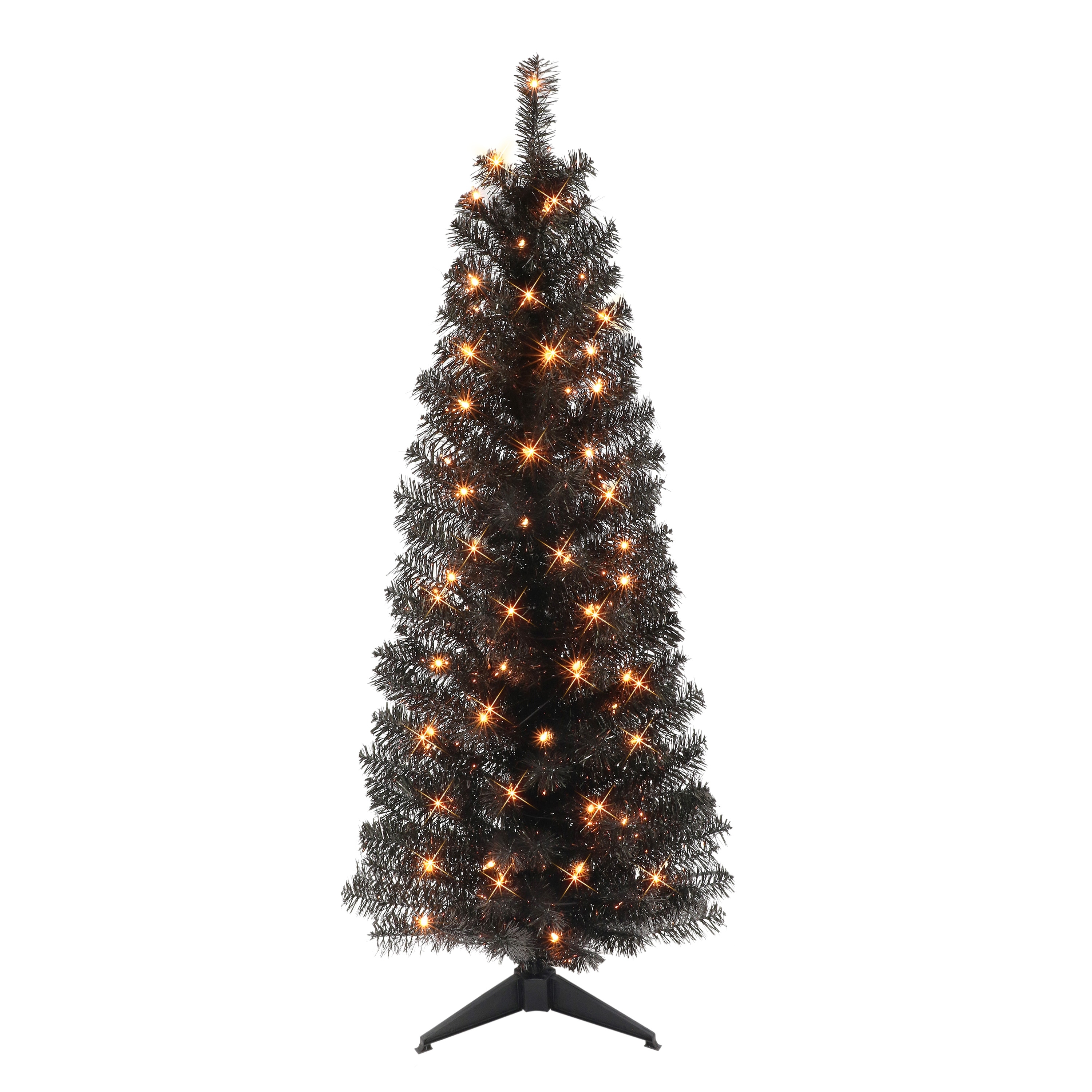 Puleo International 4.5 ft. Pre-lit Black Tinsel Tree