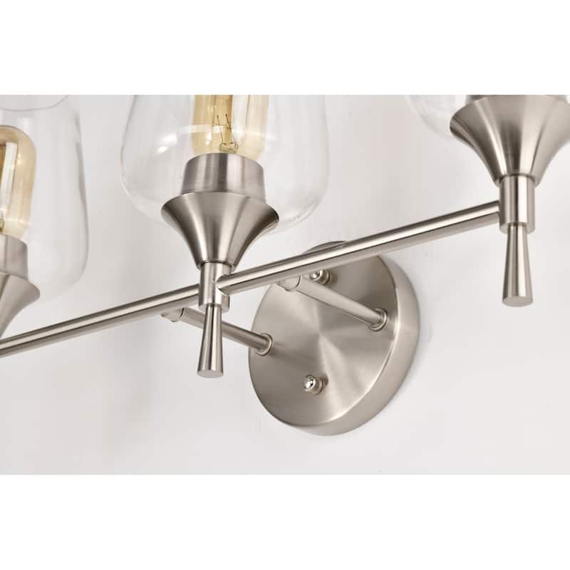 Brushed Nickel 3-Light Modern Vanity Light with Clear Wine Glass Shades - Brushed Nickel