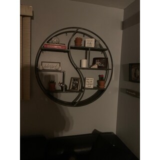 Buckthorn Industrial Circular Firwood Hanging Wall Shelf by Christopher Knight Home - 34.25" H x 34.25" W x 6.50" D