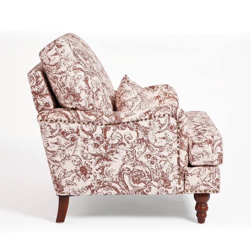 Mid Century Chenille Upholstered Accent Chair with Nailhead Trim
