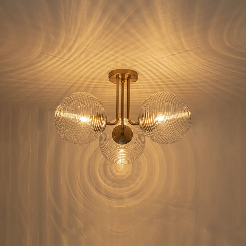 3 - Light 22'' Modern Sputnik Globe Glass Semi Flush Mount Light