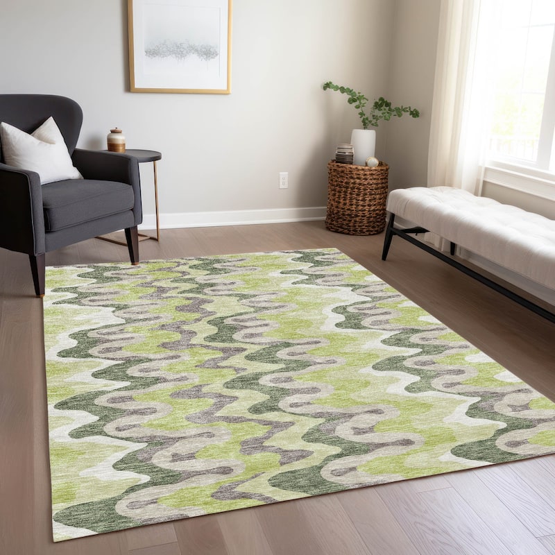 Machine Washable Indoor/ Outdoor Chantille Abstract Ripples Rug
