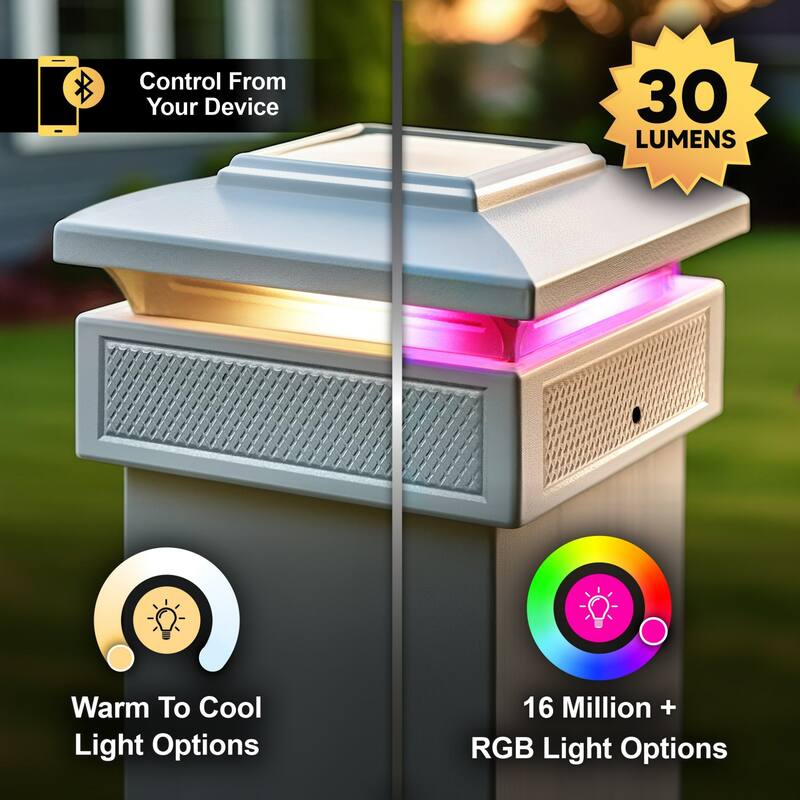 Smart Solar Powered Outdoor Post Cap Light - 6" - White