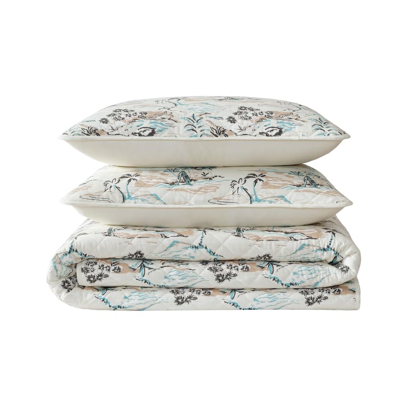 Eddie Bauer Alani Island Conversation Cotton Reversible Beige Quilt Set