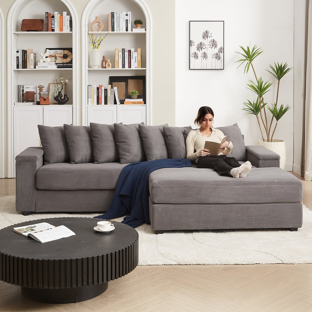 GDFStudio - Peregrine L-Shaped Corduroy Sectional Sofa with Pillows and Armrest Storage