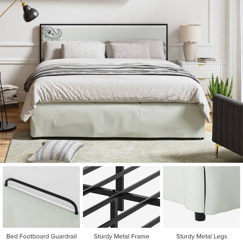 Oliver Modern Washable Slipcover Bed Upholstered Metal by HULALA HOME