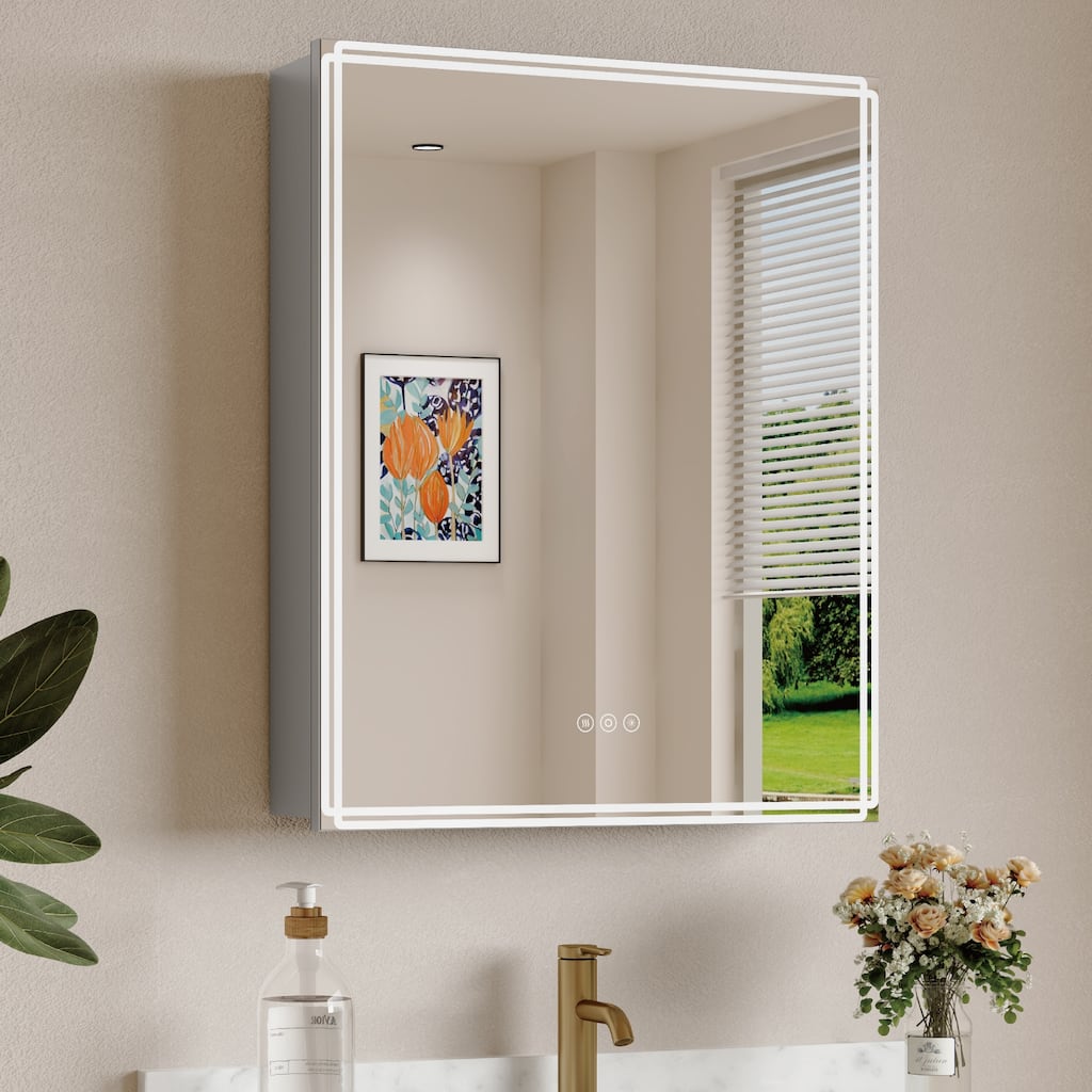 Alita Aluminum LED Medicine Cabinet with Mirror, Dimmable Light, Anti-Fog, Adjustable Shelves, Recessed or Wall Mount