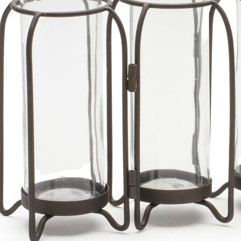 8" Black And Clear Glass And Metal Triple Test Tube Table Vase - 9.25