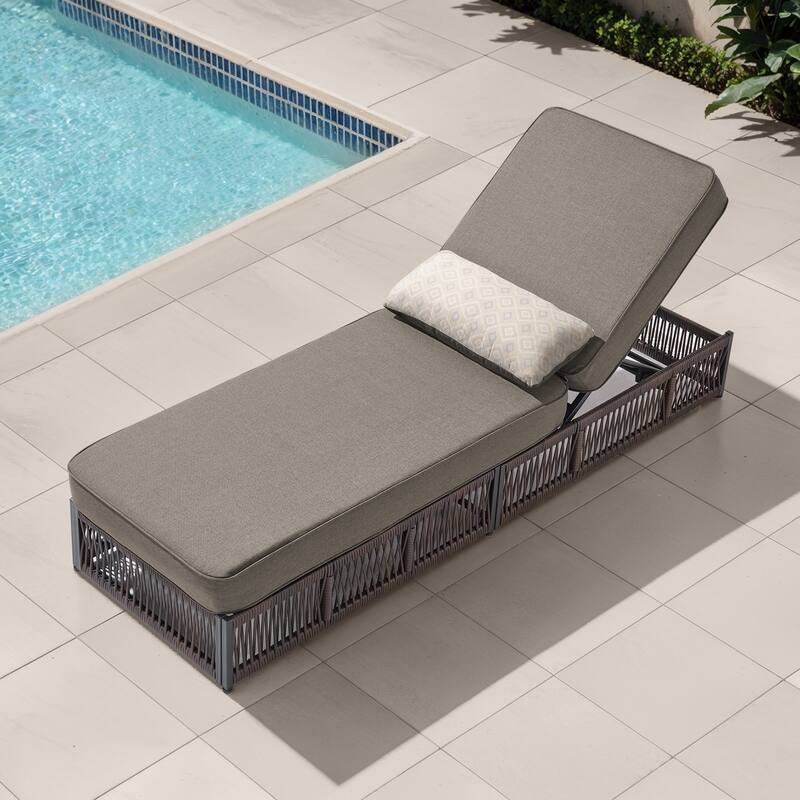 ArcoBay Brown Wicker Outdoor Patio Chaise Lounge with 5-Inch Thick Cushions