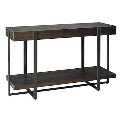 Rectangular Metal Frame Wooden Sofa Table, Brown and Black