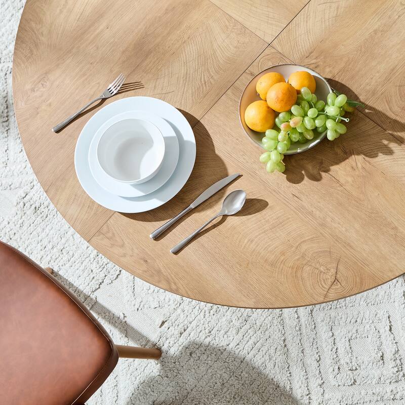 Mid-Century Modern 47" Fluted Round Dining Table with Thickened Edge - N/A